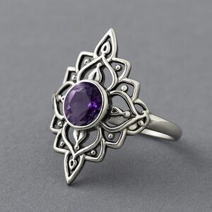 Sterling Silver Filigree Amethyst Statement Ring | Cathedral Lotus NWT 7.5 #442